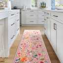 Boho Floral Runner Rug 2x6, Washable Non-Slip Kitchen Rug, Ultra Soft Vintage Carpet for Hallways, Kitchen, Bedroom, Bathroom (Pink)