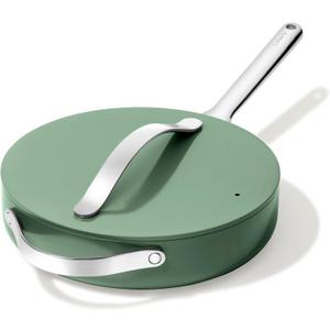 Caraway Ceramic Nonstick Sauté Pan with Lid – 10.5" (3 qt) – Non Toxic, PTFE & PFOA Free - Oven Safe to 550°F - Compatible with Gas, Electric, Induction Stovetops, Sage