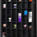 Shot Glass Display Case, 34 Shot Glass Holder Display Case for Wall, Shot Glass Rack Organizer Display Cabinet Lockable with 98% UV Protection Acrylic Door and Removable Shelf, Black
