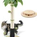 39.4'' Tall Cat Scratching Post,3.5 Inch Wide Sisal Rope Scratching Post for Indoor Adults Kittens,Cat Scratcher with Stable Solid Wood Base Interactive Ball Toys Self Groomer Brush for Large Cats