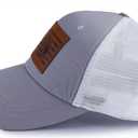 American Flag with Bass Trucker Hats for Men, Adjustable Leather Patch Mesh Fishing Baseball Cap (One Size, Grey)