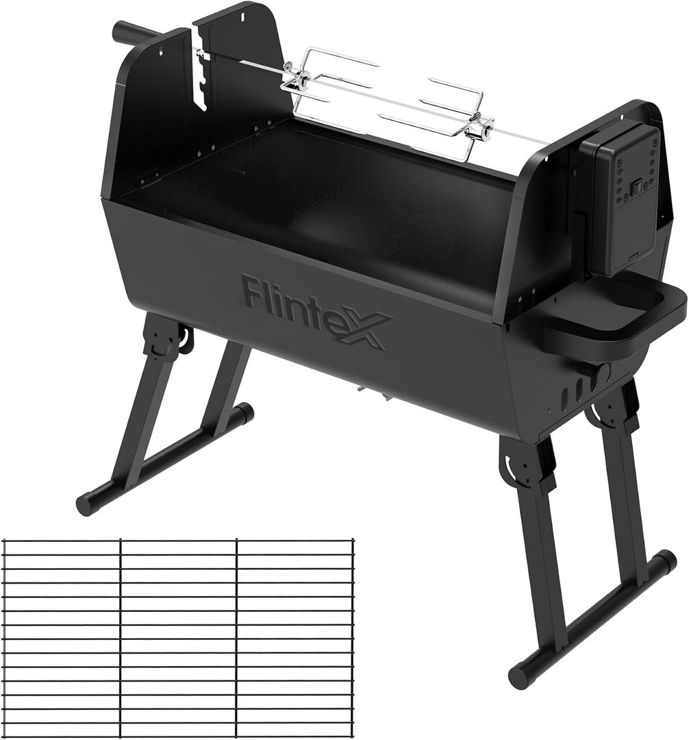 Flintex Portable Dual Zone Rotisserie & Grill, Charcoal Grill, Foldable