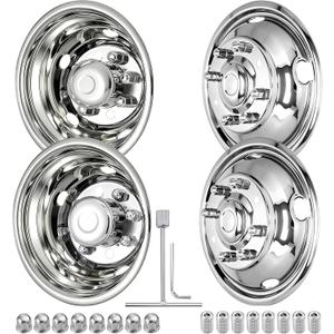 CIRONBOW 19.5" 8 Lug 5 Holes,Wheel Simulators,Stainless Steel Bolt Kit,Fit for Pick-up Trucks Vans RV Hub Caps Rim Skin Chrome Cover Parts,Trunk Dually Wheel Cover Set(2003~2004 Ford F450/F550)