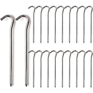 Metal Tent Stakes Heavy Duty 7 Inch Camping Tarp Stakes for Outdoor 20 Pack Garden Edging Fence Hook Metal Ground Stakes for Camping Shelters Tarp Tent Spikes for Canopies Aluminum Tent Stakes