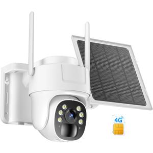 KKB 4G LTE Cellular Solar Security Cameras Wireless Outdoor, No WiFi Security Camera Built-in SIM Card, Unlimited Data, 2K HD Cam Color Night Vision, 355 Live View, PIR Motion Sensor, 2-Way Audio