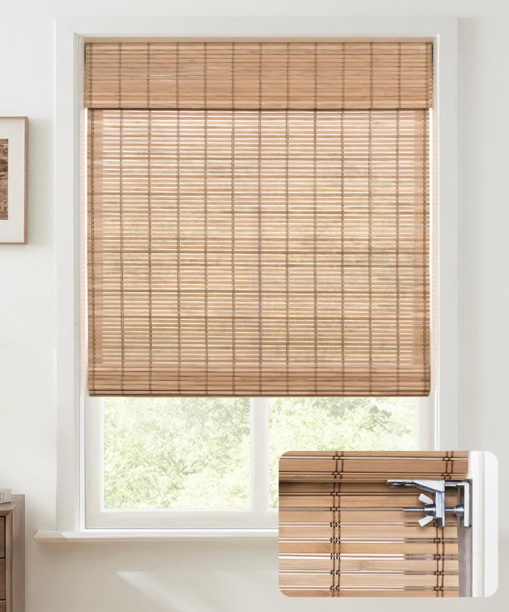 UNISHADES Blackout Cordless Bamboo Roman Shades 30 3/4×64 in Papara Carbon