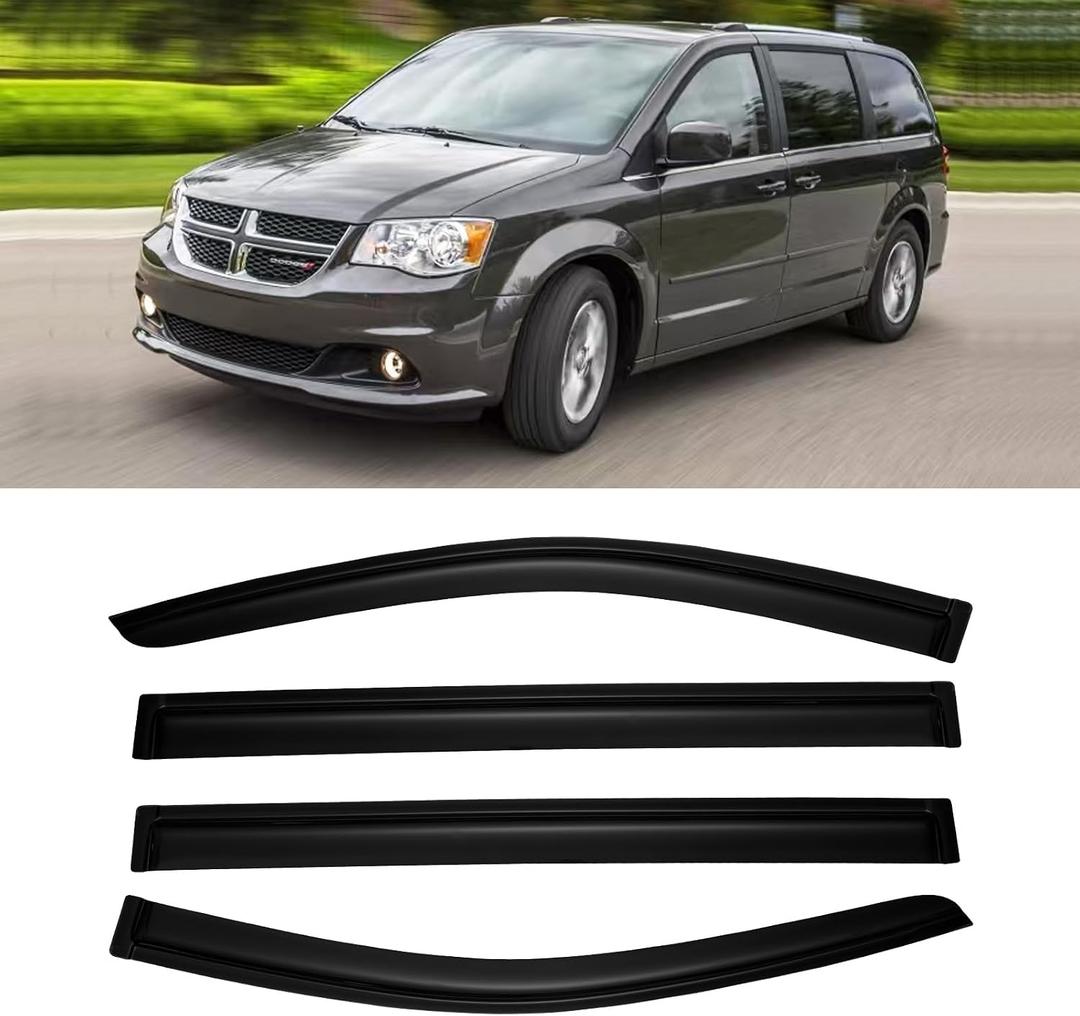 Window Visor for 2008-2020 Dodge Grand Caravan & 2008-2016 Chrysler Town & Country, Out-Channel Rain Guards Shields Vent Deflector Shade Wind Dark Smoke for Volkswagen Routan 09-14