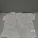 SHENHE Women's Striped See Through Mesh Crew Neck Short Sleeve Sheer Sexy Tee Top White Medium