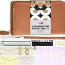 Cash Envelope Wallet Brown All in One Budget System RFID Blocking with 12x Tabbed Cash Envelopes, 12x Monthly Budget Cards,1x Yearly budget planner sheet Complete Money Organizer Set for Cash