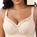 Womens Wireless Minimizer Bras Plus Size Lace Bralettes Nude 38DDD | No Underwire, Lightly Padded, Petal Pad, V Neck, Comfort Everyday Wear, Wirefree Supportive Bras for Large Bust, Size 36C-46G