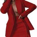 Tcremisa Women's 2 Piece Outfits Long Sleeve Lapel Blazer and Slit Mini Skirt Suit Set Office Business Suits, 2XL