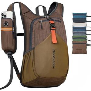 BECOJADDE 15L Small Hiking Backpack for Men Women Foldable Packable Back Pack Ultralight Hiking Daypack for Travel Camping Outdoor, Chocolate Brown
