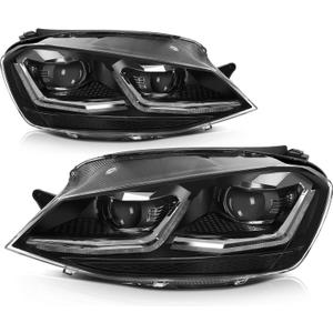 Headlight Assembly for Golf 2014-2015 ‎Black Housing Clear Lens LED Sequential Turn Signal Light DRL Front Lamps Driver and Passenger Side (Not Fit GTI)