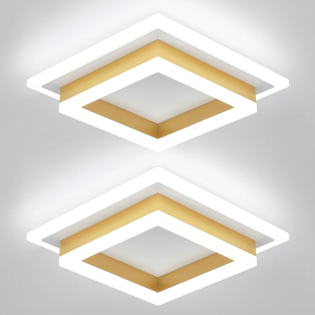 EIDISUNY Modern LED Ceiling Lights, Gold Small Hallway Ceiling Light, 32W Cool White 6000K Acrylic LED Ceiling Light Fixtures, Close to Ceiling Lights for Bedroom Kitchen Bathroom(2 Pack)