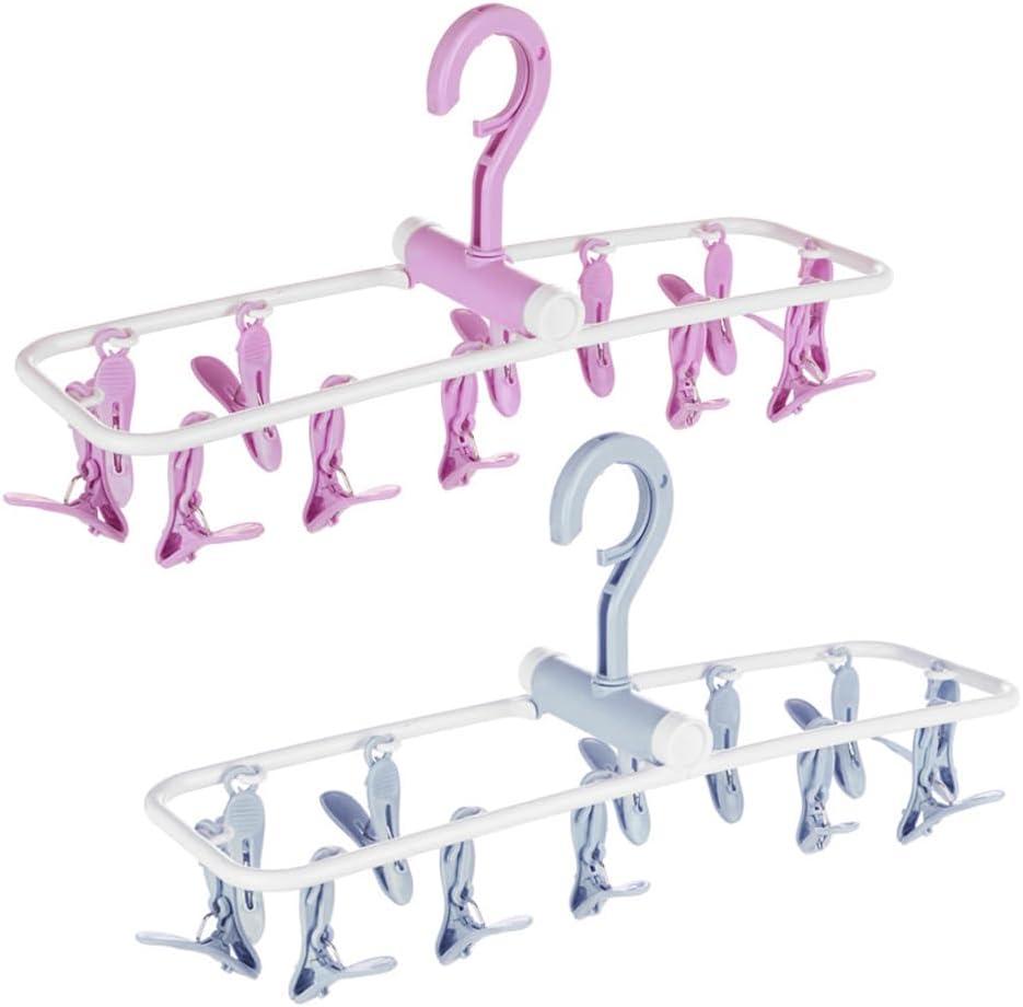 ZACI 2 Pack Clothes Drying Rack,12 Clips Laundry Drying Rack Folding Sock and Underwear Plastics Hanger
