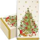 60 Pack Vintage Christmas Tree Themed Guest Napkins 4.3  7.8Inch Cream Snowflake Christmas Tree Disposable Lunch Dinner Napkins Christmas Day Party Family Gathering Table Decoration
