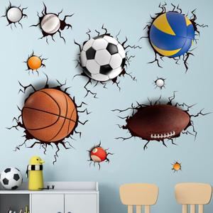 Basketball Football Through The Wall Sports Wall Decals - Kids Baby Boys Wall Stickers - Nursery Playroom Classroom Daycare Game Room Bedroom Home Wall Decor, Large