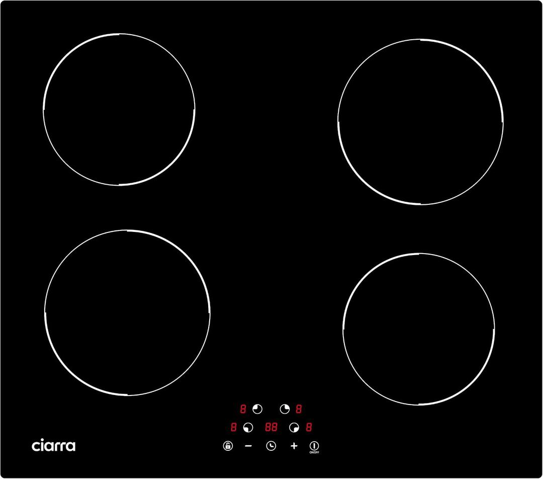 CDV 6000W Built-in Induction Cooktop 4 Burners, 24 Inch Electric Cooktop Touch Control Ceramic Glass Plate 9 Power Levels Fast Heating Child Safety Lock