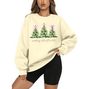 QLIPIN Merry Christmas Sweatshirt Christmas Tree Sweatshirts Women Oversized Xmas Crewneck Holiday Sweater Shirts (S)