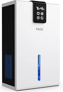 PSOS Dehumidifier, 99oz Dehumidifiers for Basement (900 sq.ft), Quiet Dehumidifiers for Home with Auto Shut Off, Portable Dehumidifier for Room with 2 Working Modes, 7 Colors LED Light