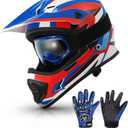 TCMT Youth Dirt Bike Helmet DOT Certified - Kids Full Face Motocross ATV Helmet with Goggles, Gloves and Helmet Bag for Off-Road, BMX, MX, Street Riding