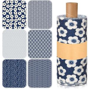 Redbaker 30 Pcs Reusable Paper Towels Rolls Kitchen Towels Bulk Washable Paperless Cloth Cotton Hand Napkins with Cardboard Reusable Napkins for Kitchen Bathroom (Geometric Style)