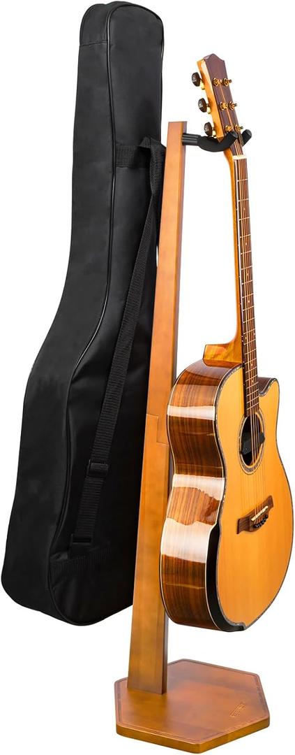 STRICH Acoustic Guitar Stand, Hardwood 35.4" Height Floor Display, Mahogany Guitar Holder with Hanger for Home, Studio