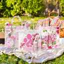 Blosssound 30 Pcs Happy Mother's Day Bags Gift with Handles, Clear PVC Tote Bags with Pink Rose Floral Print & Organza Bow, Reusable Transparent Goodie Bag for Mom Gifts Wrapping Party Favors