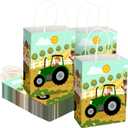 Tudomro 24 Pcs Tractor Party Gift Treat Bags Green Farm Party Goodie Bags with Handles for Farm Green Tractor Birthday Supplies Decorations Favors