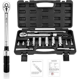 AEROFORCE 14PCS 3/8-Inch Drive Swivel Magnetic Spark Plug Socket Set with 3/8'' Torque Wrench (5-45 Lb.ft/6.8-61.2 Nm), Universal Joint & Extension Bar - Durable CR-V Steel for Easy Spark Plug Removal