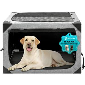 Dog Crate,36x25x25 Inch Large Dog Crate for Large or Medium Dogs, Portable and Foldable Design of Dog Cage, Perfect for Travel or Home Use, Dog Kennel with 3-Door and Durable Mesh Windows, Light Grey