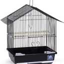 Prevue Pet Parakeet Manor Bird Cage with Handle - Versatile Carrier for Home or Travel, Small Bird Accessories, Easy Storage, Ideal for Canaries, Budgies, Finches, Parakeets, and More - Black