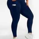 Plus Size High-Waist Yoga Pants for Women, 4-Pocket Tummy Control Butt-Lifting Workout Leggings (Blue)