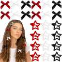24PCS Bow Hair Clips 3 Colors Red Star Hair Clips Black Satin Mini Hair Bows White Star Barrettes Bowknot Snap Metal Y2K Hair Accessories for Women Girls