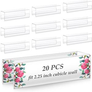 20 Pcs 2.25 Inch Cubicle Name Plate Holders Bulk Clear Double Sided Name Sign Tags for Home Library Doors Office Classroom 8.5 x 2.5 x 2.4 Inch