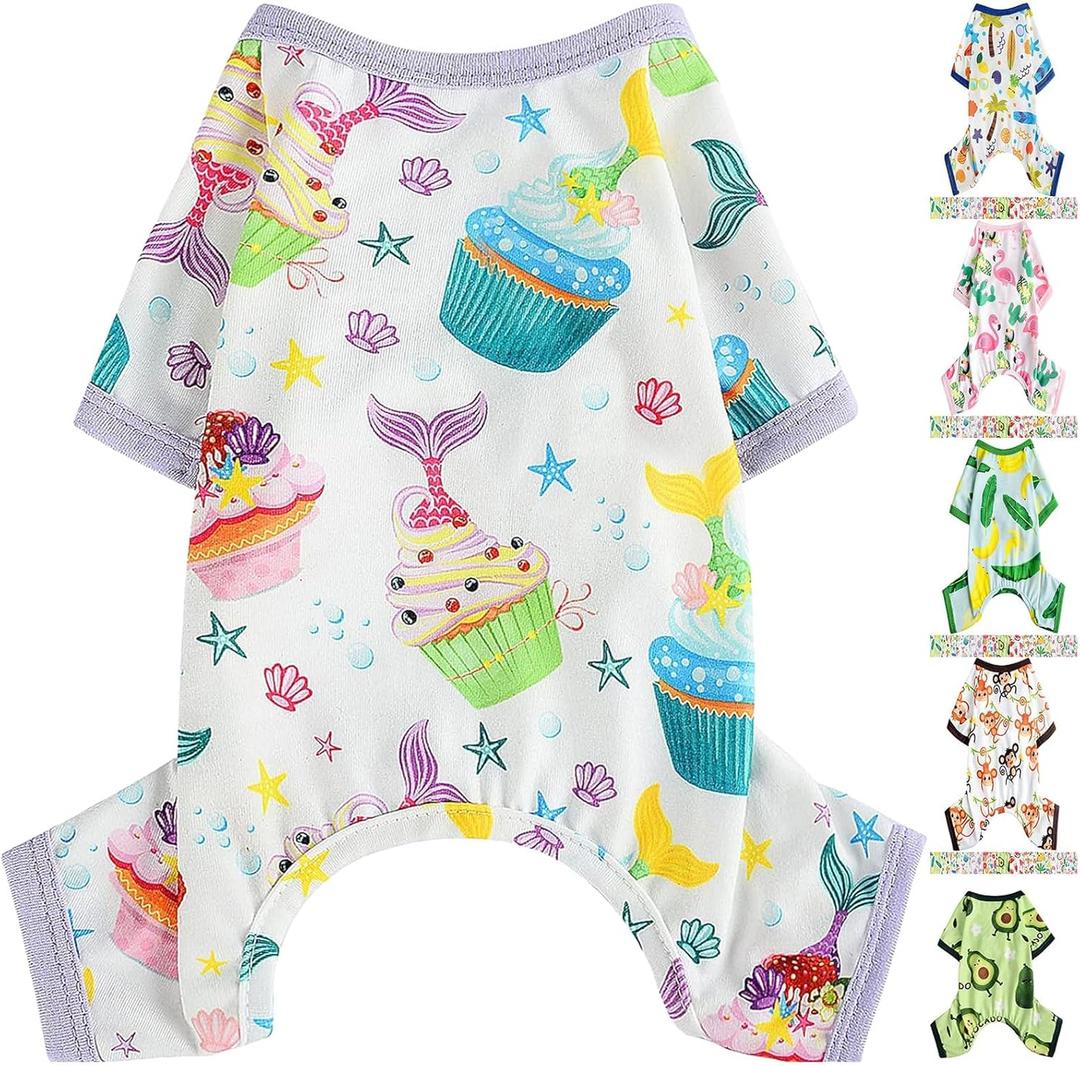 Yikeyo Dog Pajamas for Small Dogs, Soft Thin Pjs Jammies Cat Doggie, Summer Pet Cute Puppy Clothes Outfits Dogs Boy Girl (Mermaid Cake) (Large (Chest 18.5 in))