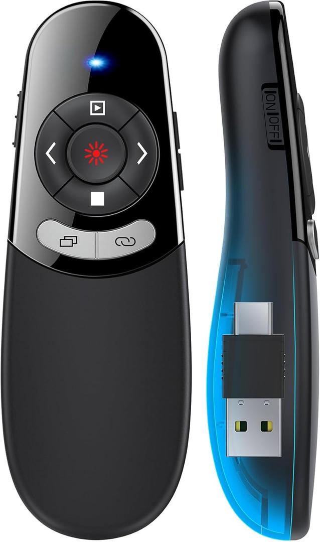2 in 1 Type C USB Presentation ClickerWireless Presenter Remote PowerPoint Clicker for Computer Presentations with Volume Control,Slide Advancer for Mac Laptop