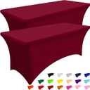 Smiry 2 Pack Spandex Table Cloth 8FT, Elastic Fitted Stretch Tablecloths, Washable and Wrinkle Free Rectangular Patio Table Cover for Outdoor, Wedding, Banquet & Parties (Wine Red, 96Lx30Wx30H Inch)