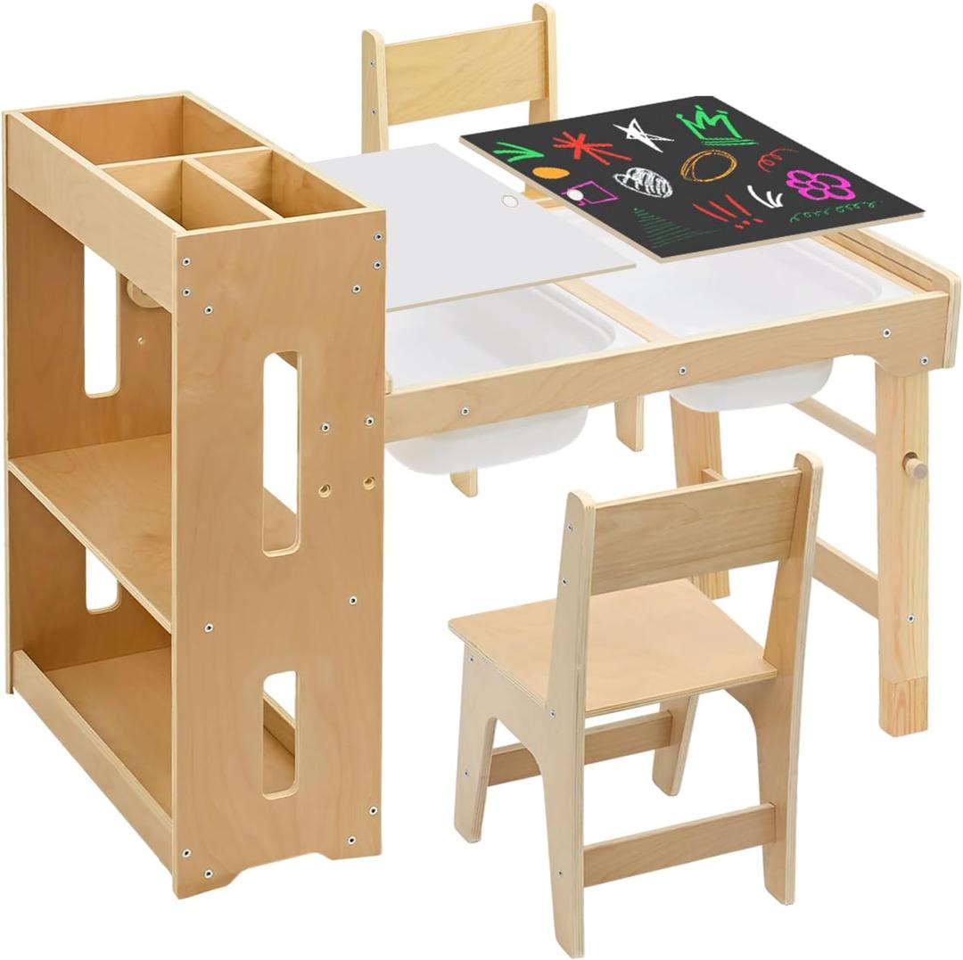 WINGYZ Sensory Table and Chairs, Toddler Activity Table and 2 Chair Set with Storage Cabinet & Bins, 6 in 1 Kids Desk Art Table with Paper Roll for Playrooms Daycare, Sensory Tables for Toddler Gifts