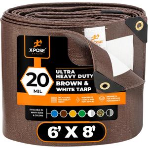 6' x 8' Brown/White Ultra Heavy Duty Tarp - 20 Mil Tarps Heavy Duty Waterproof 6x8- Large Outdoor Tarp, Waterproof Tarp Cover for Rain Camping, Tent Tarp, UV Protection, Reinforced Corners