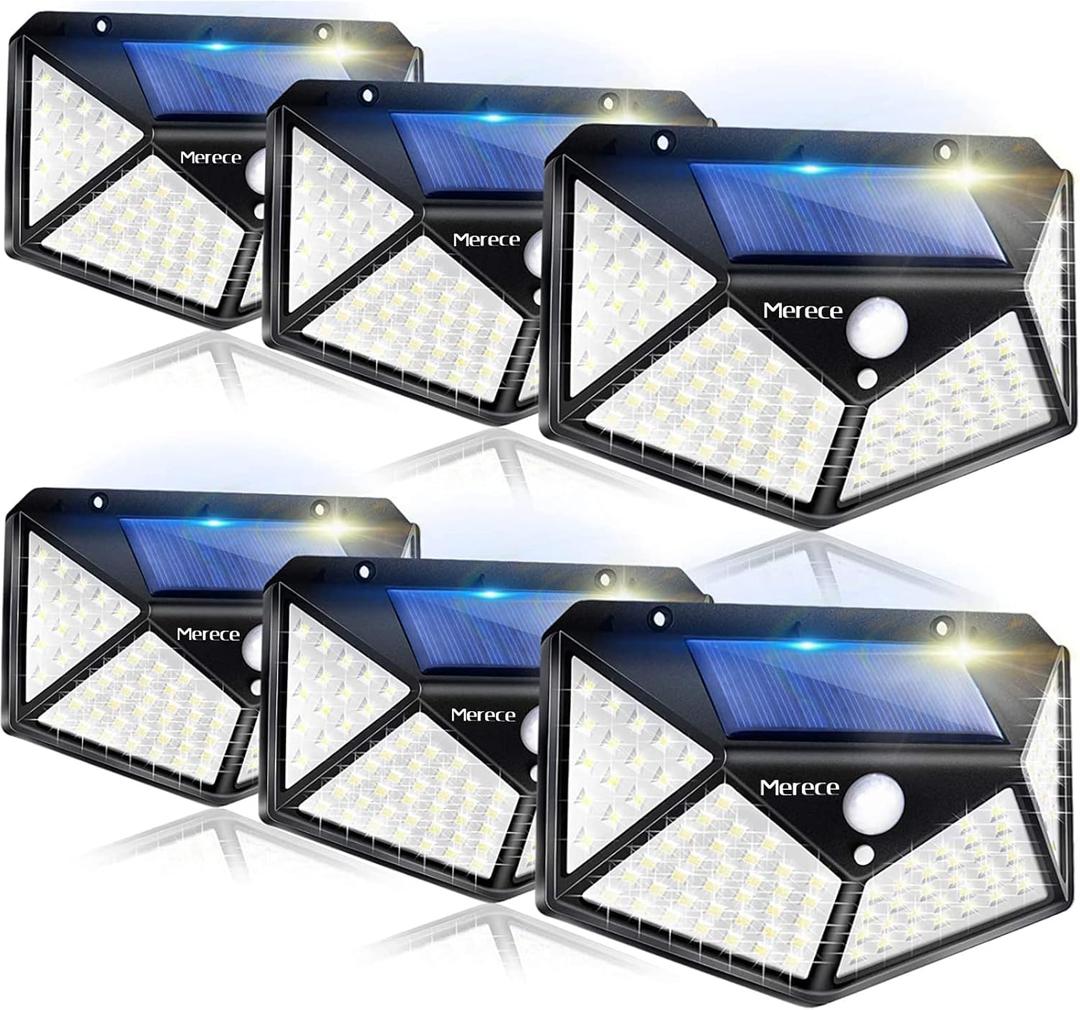 VINHMOR Solar Lights Outdoor 6 Pack, 100LED/3 Modes 270 Lighting Angle Motion Sensor Security Lights, IP65 Waterproof Wall Lights Solar Powered, Bright for Backyard Garden Fence Patio Front Door