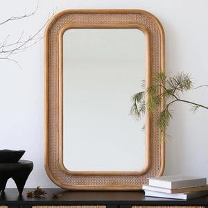 Micasso Handmade Rattan Mirror for Wall: 24"x36" Solid Wood Frame Bamboo Mirror - Distressed Finish Suit for Natural Style - Rustic Shabby Chic Wicker Mirrors for Farmhouse/Entryway for Nature Lovers