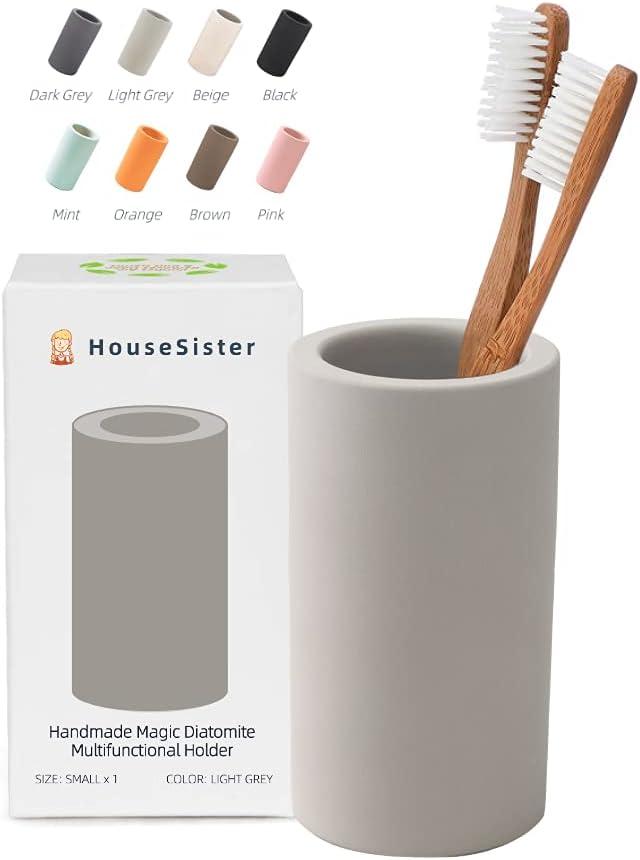 Organic Diatomite Toothbrush Toothpaste Makeup Brushes Razors Holder Grey Bathroom Countertop Organizer Stand Cup Organizer (Light Grey)