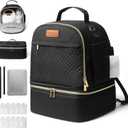 Large Breast Pump Bag for Spectra S1 S2, Double Layer Removable Breast Milk Cooler Bag with 10 Gel Ice Packs & Waterproof Mat, Wearable Pumping Bags for Work Travel & Family, Black