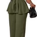 Women's 2 Piece Outfits Suit Set Short Sleeve Peplum Top Flared Pants Sets Business Pantsuits (X-Large, Army Green)