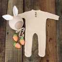 Zeroest Newborn Boy Photoshoot Outfits and Props Bear Bonnet with Footed Romper Infant Baby Photography Crochet Knitted Set (Beige)