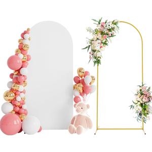 Wokceer 6 FT Wedding Arch Backdrop Stand and White Arches Cover, Metal Arch Backdrop Stand with Cover for Birthday Party Wedding Ceremony Bridal Baby Shower Event Decor