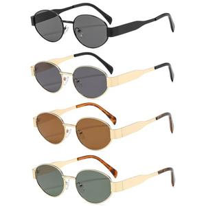 ISIUINN Retro Oval Sunglasses for Women Men 90s Trendy Gold Metal Frame Sun Glasses Small Round Classic Shades (Black+Gold Grey+Gold Brown+Gold Green)