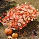 Artificial Mums for Outdoors Fake Fall Flowers Plants for Autumn Decoration, 12 Bundles Silk Morning Glory with Eucalyptus Look Real UV Resistant Faux Mums for Outside Planters Yard Patio Porch, Mix (2 Mixed(6 Light Orange, 6 Orange))