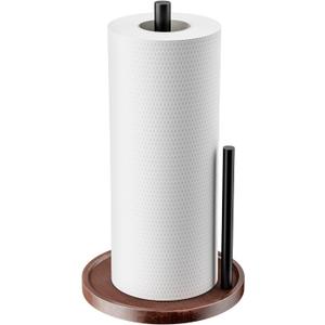 Wooden Paper Towel Holder Countertop - Kitchen Paper Towel Holder Stainless Steel with Real Wood Base, Farmhouse Paper Towel Roll Dispenser Fits Standard and Jumbo Size Paper Towels.
